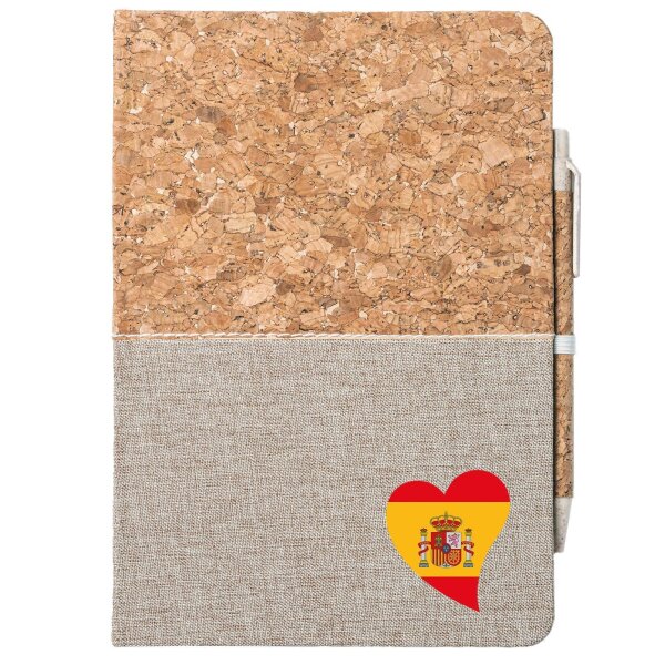 Notizbuch A5 Spanien Flagge Herz 80 Blatt inkl. Kugelschreiber