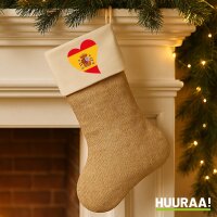 Weihnachtsstrumpf Spanien Flagge Herz Beige Jute