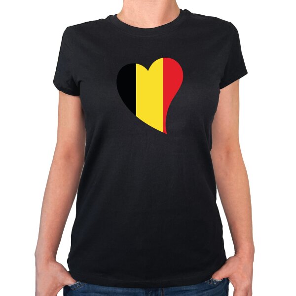 Damen T-Shirt Belgien Flagge Herz