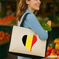 Jutetasche Belgien Flagge Herz 21 Liter Black