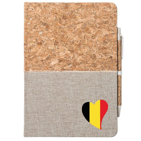 Notizbuch A5 Belgien Flagge Herz 80 Blatt inkl. Kugelschreiber