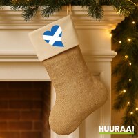 Weihnachtsstrumpf Schottland Flagge Herz Beige Jute