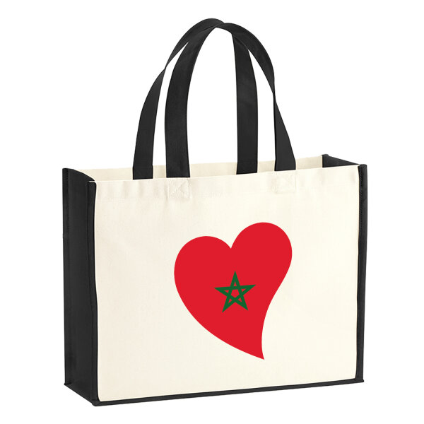 Jutetasche Marokko Flagge Herz 21 Liter Black
