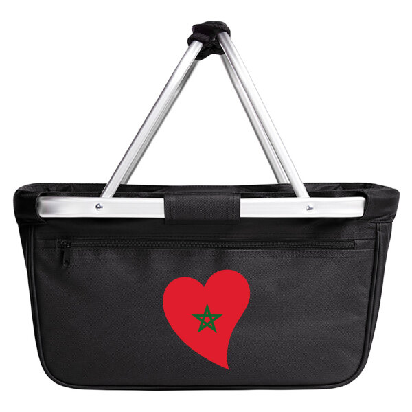 Einkaufskorb faltbar Marokko Flagge Herz 20 Liter Black