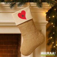 Weihnachtsstrumpf Marokko Flagge Herz Beige Jute