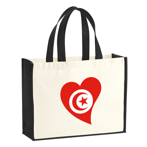 Jutetasche Tunesien Flagge Herz 21 Liter Black