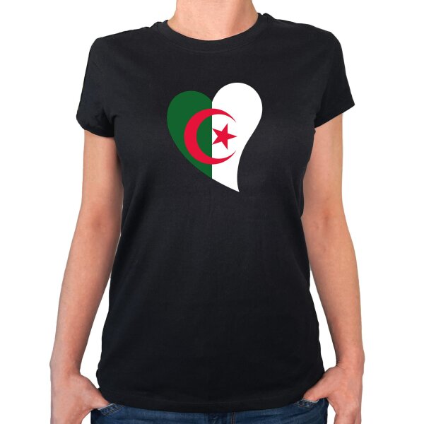 Damen T-Shirt Algerien Flagge Herz