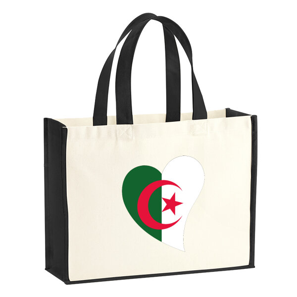 Jutetasche Algerien Flagge Herz 21 Liter Black