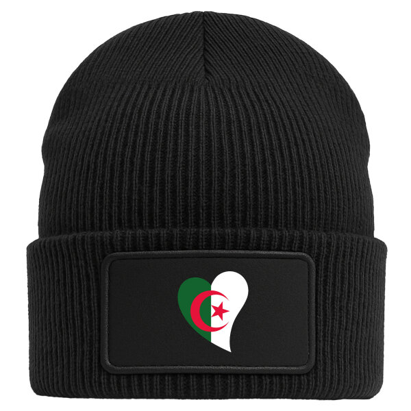 Beanie mit Patch Algerien Flagge Herz Black