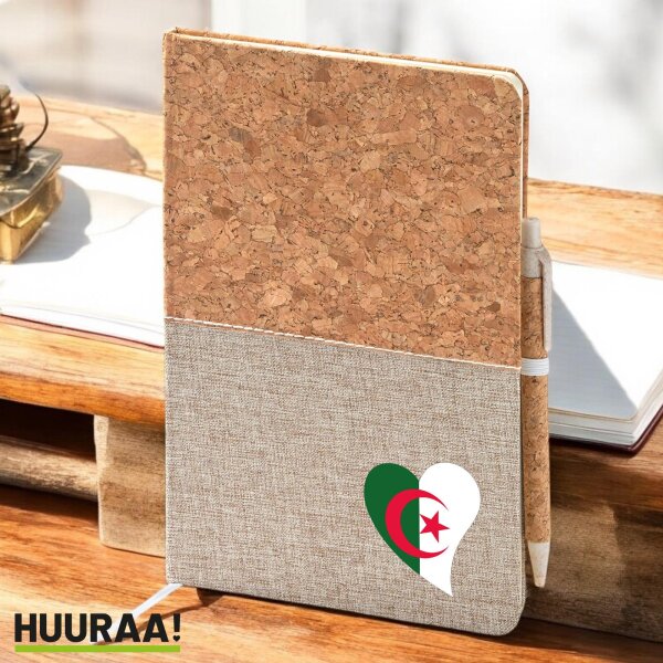 Notizbuch A5 Algerien Flagge Herz 80 Blatt inkl. Kugelschreiber