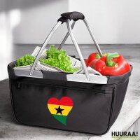 Einkaufskorb faltbar Ghana Flagge Herz 20 Liter Black