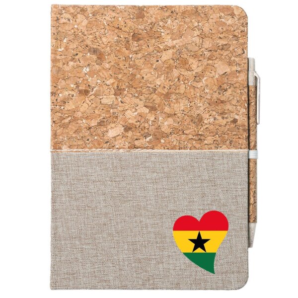 Notizbuch A5 Ghana Flagge Herz 80 Blatt inkl. Kugelschreiber
