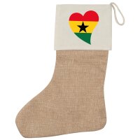 Weihnachtsstrumpf Ghana Flagge Herz Beige Jute