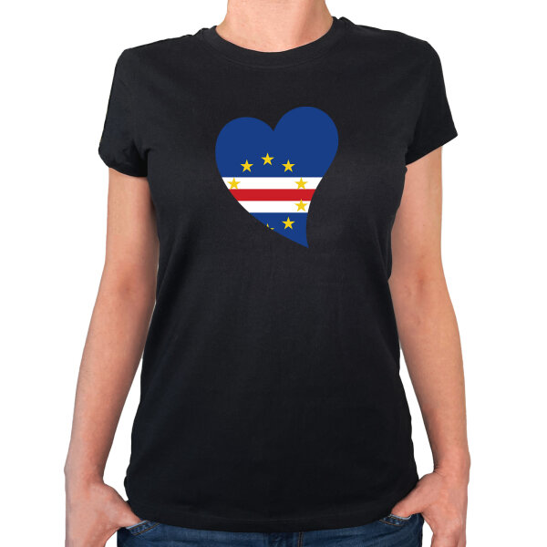Damen T-Shirt Kap Verde Flagge Herz