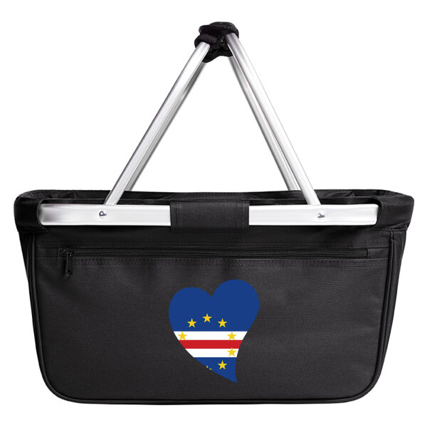 Einkaufskorb faltbar Kap Verde Flagge Herz 20 Liter Black