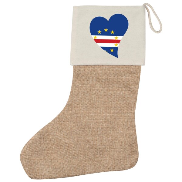 Weihnachtsstrumpf Kap Verde Flagge Herz Beige Jute