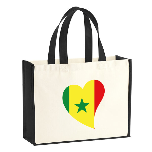 Jutetasche Senegal Flagge Herz 21 Liter Black