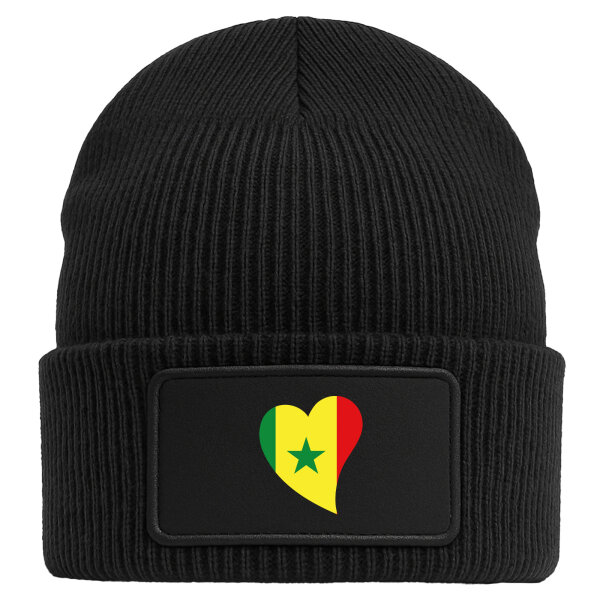 Beanie mit Patch Senegal Flagge Herz Black