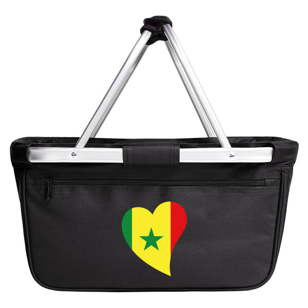 Einkaufskorb faltbar Senegal Flagge Herz 20 Liter Black