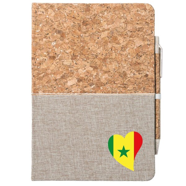 Notizbuch A5 Senegal Flagge Herz 80 Blatt inkl. Kugelschreiber