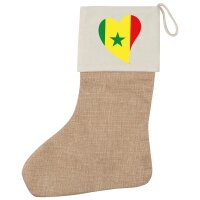 Weihnachtsstrumpf Senegal Flagge Herz Beige Jute