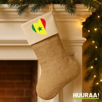 Weihnachtsstrumpf Senegal Flagge Herz Beige Jute