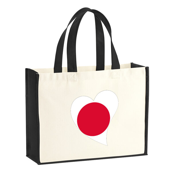 Jutetasche Japan Flagge Herz 21 Liter Black