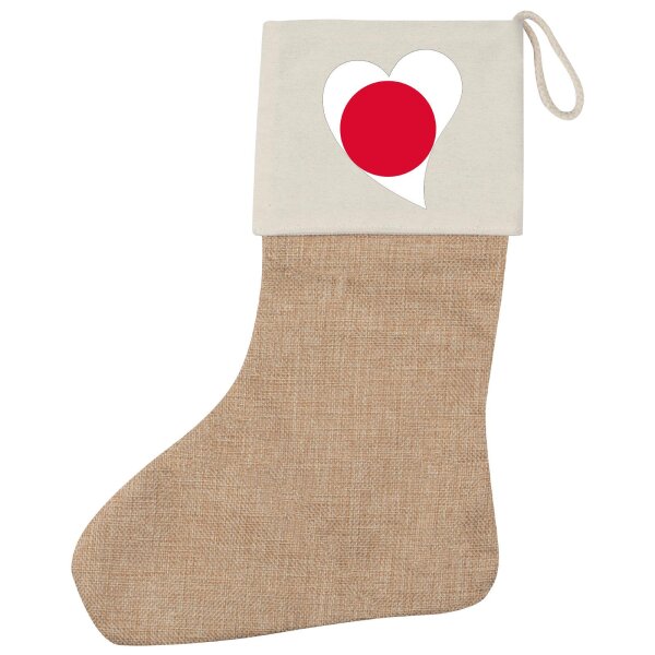 Weihnachtsstrumpf Japan Flagge Herz Beige Jute