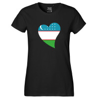 Damen T-Shirt Usbekistan Flagge Herz
