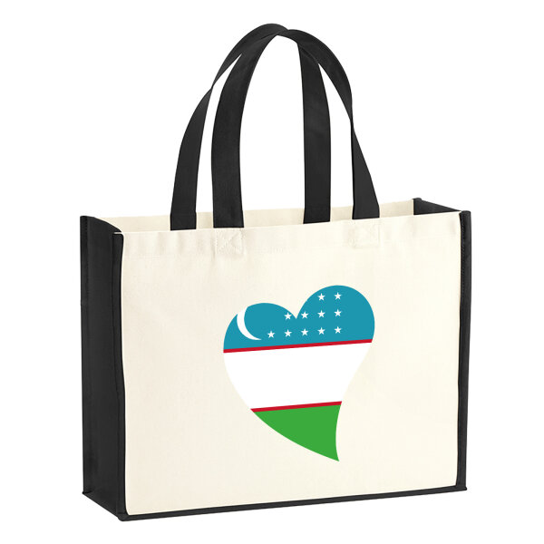 Jutetasche Usbekistan Flagge Herz 21 Liter Black