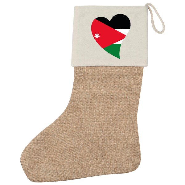 Weihnachtsstrumpf Jordanien Flagge Herz Beige Jute