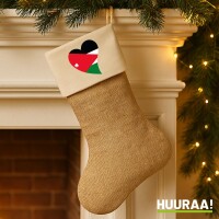 Weihnachtsstrumpf Jordanien Flagge Herz Beige Jute