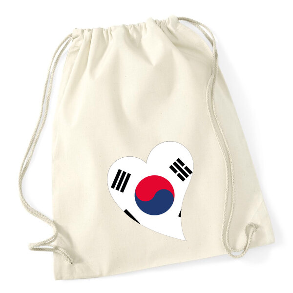 Turnbeutel Südkorea Flagge Herz 12 Liter