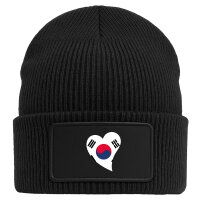 Beanie mit Patch S&uuml;dkorea Flagge Herz Black