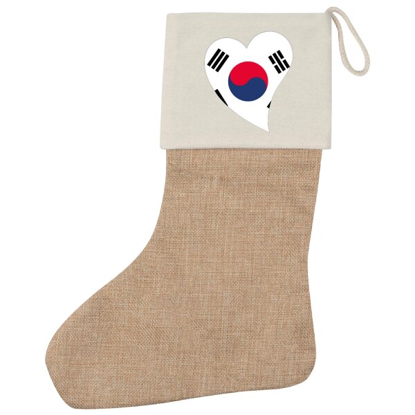 Weihnachtsstrumpf Südkorea Flagge Herz Beige Jute
