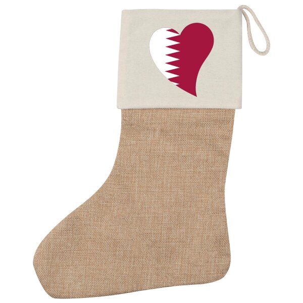 Weihnachtsstrumpf Katar Flagge Herz Beige Jute