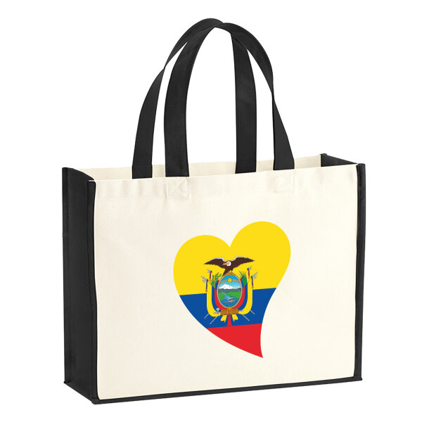 Jutetasche Ecuador Flagge Herz 21 Liter Black
