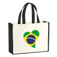 Jutetasche Brasilien Flagge Herz 21 Liter Black