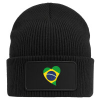 Beanie mit Patch Brasilien Flagge Herz Black