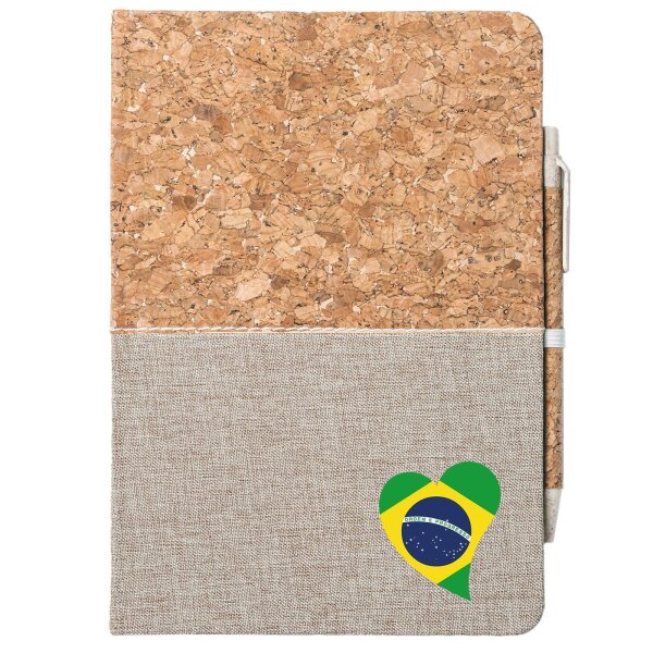 Notizbuch A5 Brasilien Flagge Herz 80 Blatt inkl. Kugelschreiber
