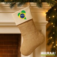 Weihnachtsstrumpf Brasilien Flagge Herz Beige Jute