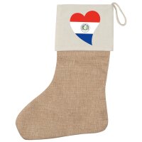 Weihnachtsstrumpf Paraguay Flagge Herz Beige Jute