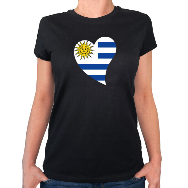 Damen T-Shirt Uruguay Flagge Herz
