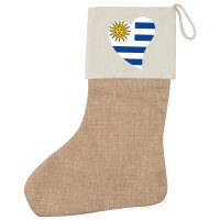 Weihnachtsstrumpf Uruguay Flagge Herz Beige Jute