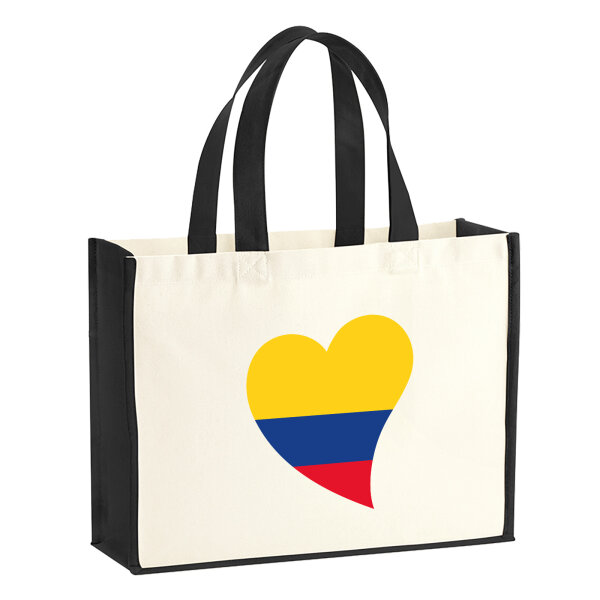 Jutetasche Kolumbien Flagge Herz 21 Liter Black