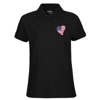 Damen Polo Shirt USA Flagge Herz