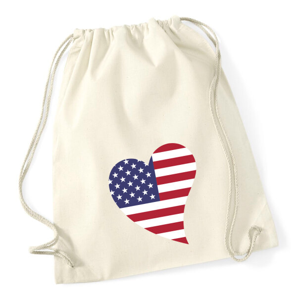Turnbeutel USA Flagge Herz 12 Liter