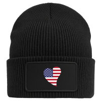 Beanie mit Patch USA Flagge Herz Black