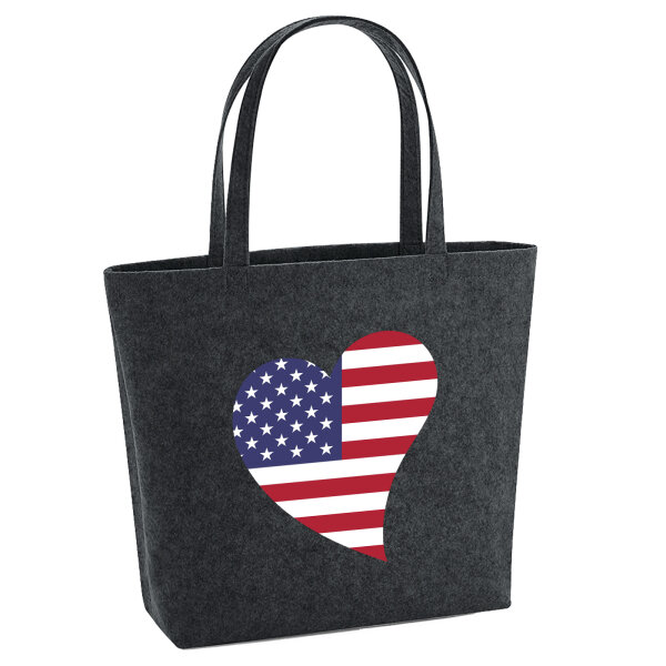 Filz Shopper USA Flagge Herz 22 Liter