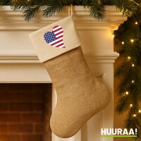 Weihnachtsstrumpf USA Flagge Herz Beige Jute
